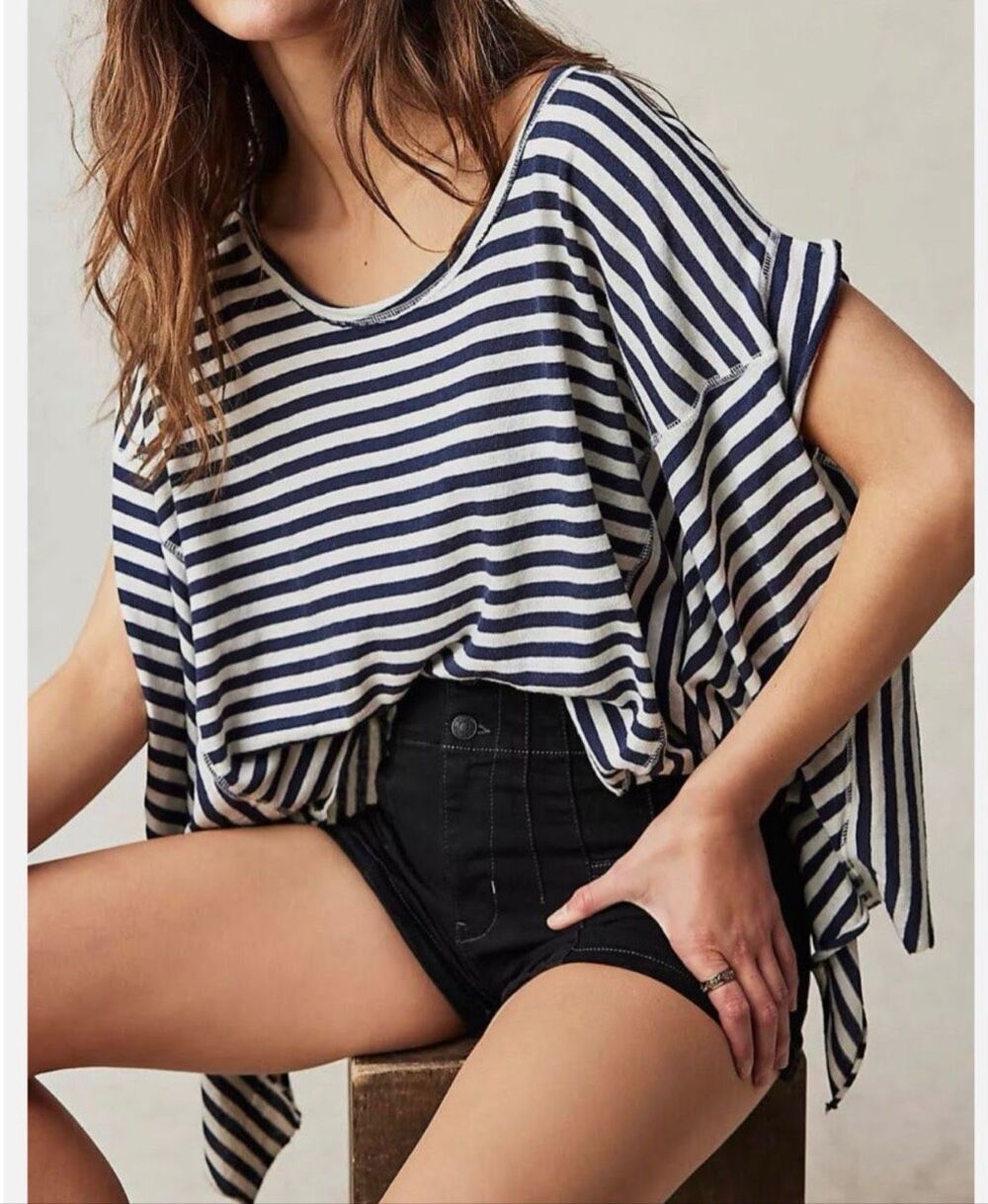 Free People X We The Free Angel Striped Tee navy white small NEW